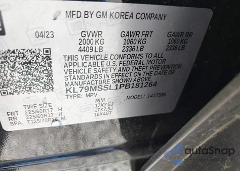 2023 Chevrolet Trailblazer Awd Activ из США, поврежденный, VIN KL79MSSL1PB181264